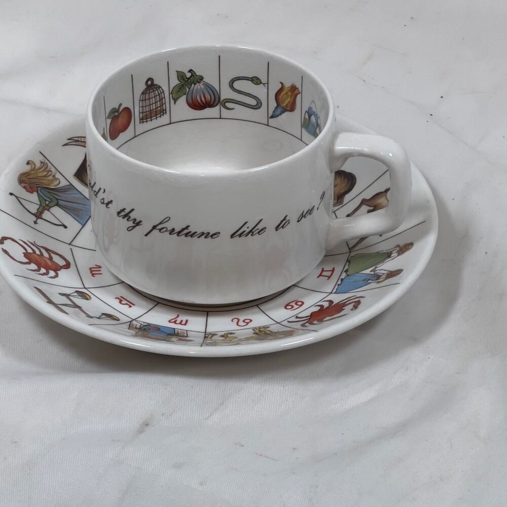 The Taltos Fortune Telling Teacup/Saucer Jon Anton England Ironstone Zodiac 70s